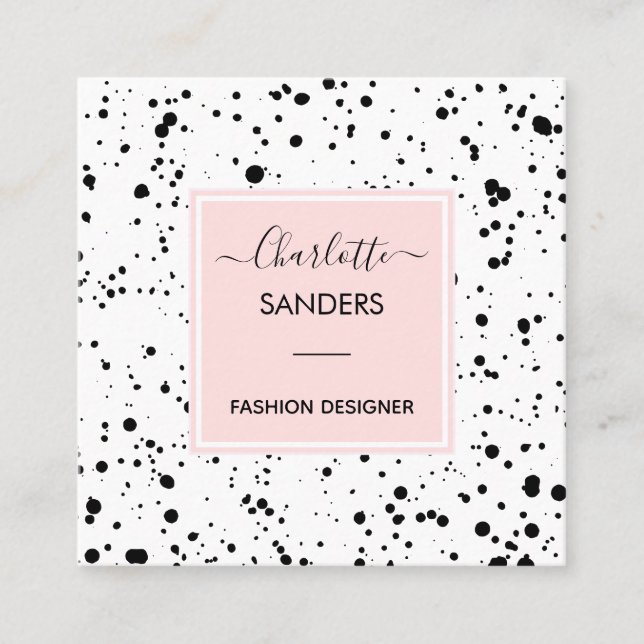 Blush pink black ink splatters  square business ca square business card (Front)
