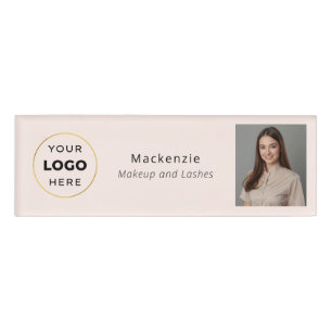 Blush Pink Black Makeup Salon Logo Name Tag