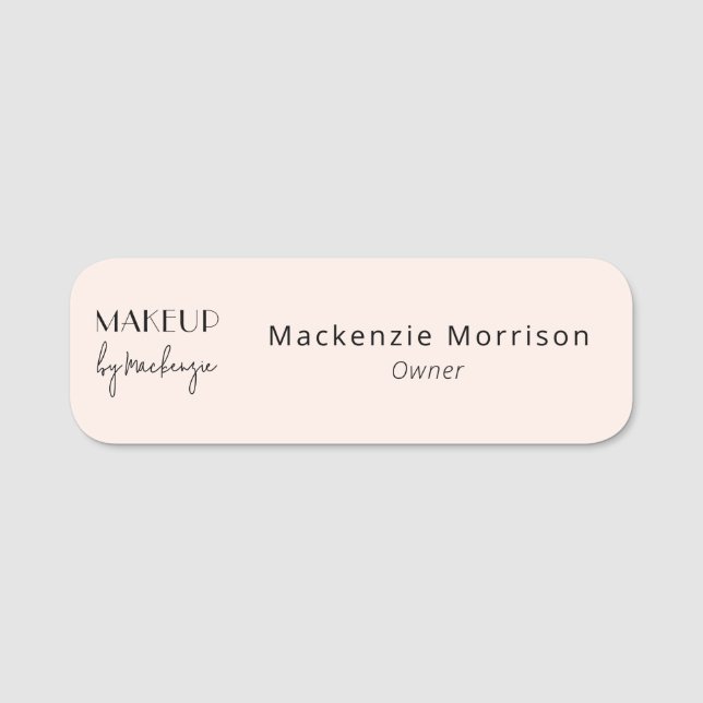 Blush Pink Black Makeup Salon Name Tag (Front)