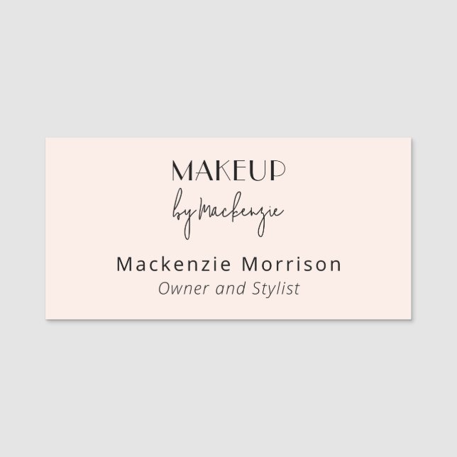 Blush Pink Black Makeup Salon Rectangle Name Tag (Front)