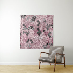 Blush Pink Black Mermaid Scales Glam #2 #art Tapestry