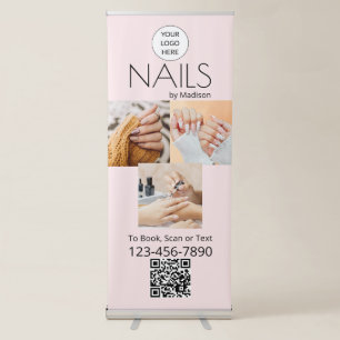 Blush Pink Black Modern Minimal Nails 3 Photo Retractable Banner
