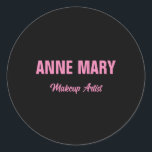 Blush Pink Black Name Makeup Artist Business Classic Round Sticker<br><div class="desc">Printed with custom black colour background and blush pink text,  this is perfect for those who are looking for cool designs.</div>