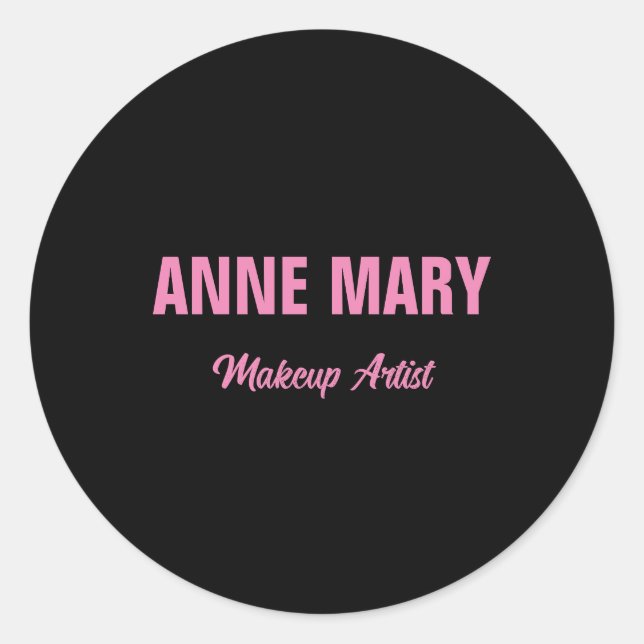 Blush Pink Black Name Makeup Artist Business Classic Round Sticker (Front)