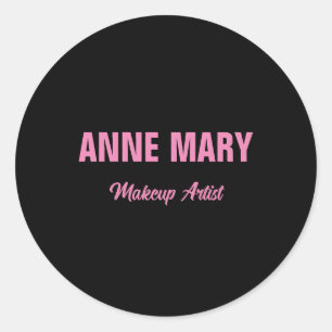 Blush Pink Black Name Makeup Artist Business Classic Round Sticker