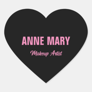 Blush Pink Black Name Makeup Artist Business Heart Sticker