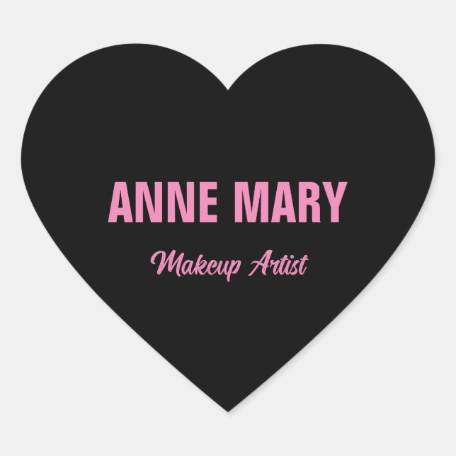 Blush Pink Black Name Makeup Artist Business Heart Sticker (Front)