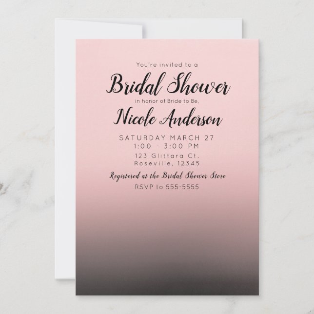 Blush Pink & Black Ombre Modern Bridal Shower Invitation (Front)