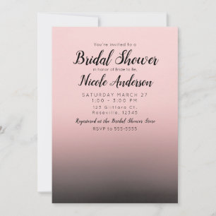 Blush Pink & Black Ombre Modern Bridal Shower Invitation