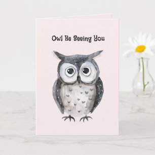 Blush Pink Black Owl Be Seeing You Card