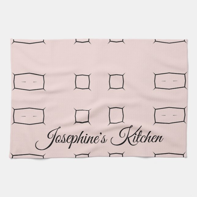 Blush Pink Black Personalized Geometric Minimal Tea Towel (Horizontal)