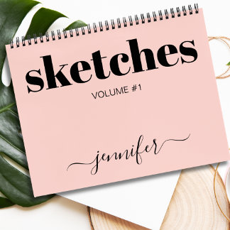 Blush Pink Black Personalized Sketchbook Name  Notebook
