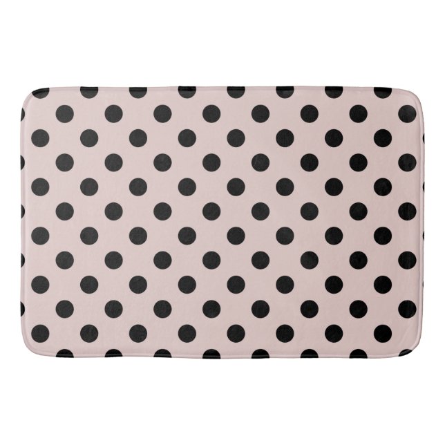 Blush Pink & Black Polka Dots Dot Bath Mat (Front)