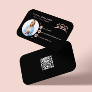 Blush Pink & Black Professional Real Estate Photo Business Card