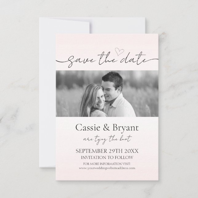 Blush Pink & Black Romantic Chic Save the Date (Front)