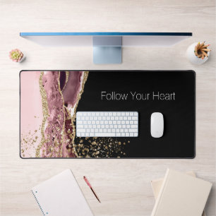 Blush Pink Black Rose Gold Glitter Desk Mat