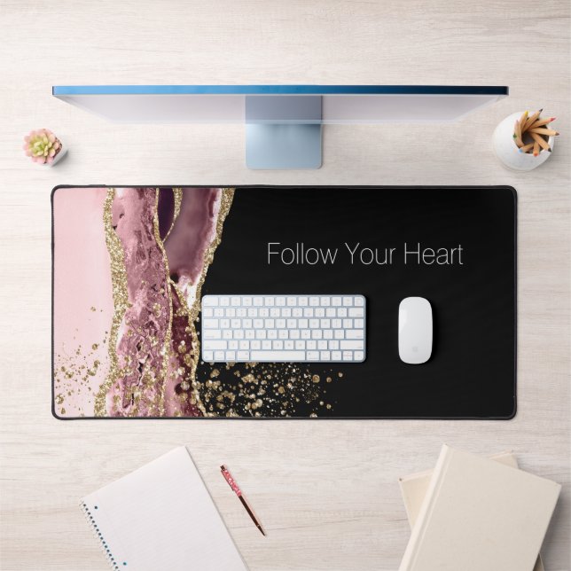 Blush Pink Black Rose Gold Glitter Desk Mat (Office 1)