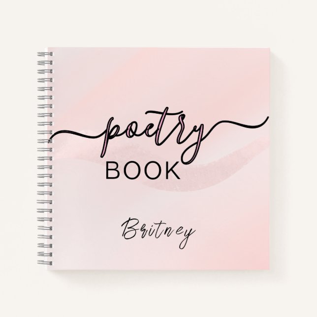 Blush Pink Black Script Custom Name Poetry Notebook (Front)