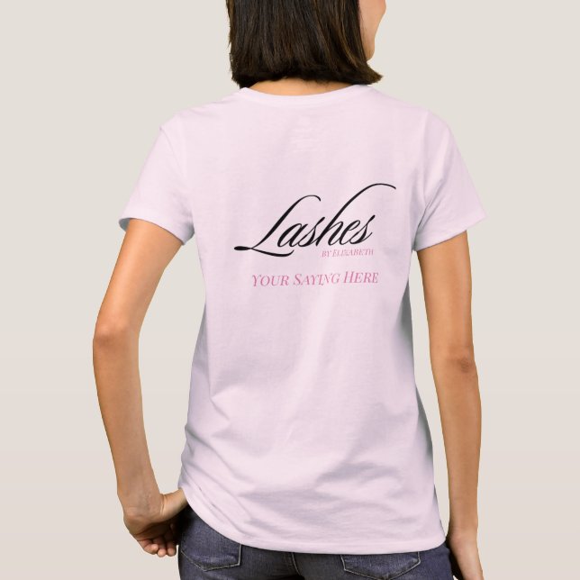 Blush Pink Black Script Lashes Studio Staff T-Shirt (Back)