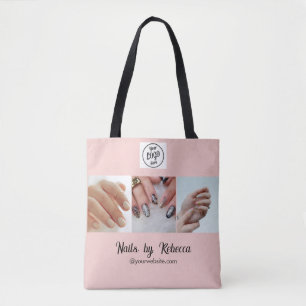 Blush Pink Black Script Logo 3Photo Nail Manicure Tote Bag