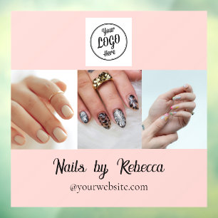 Blush Pink Black Script Logo Photo Nail Art Studio Window Cling