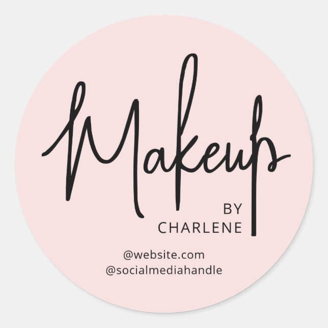 Blush Pink Black Script Makeup Classic Round Sticker (Front)