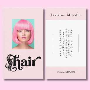 Blush Pink Black Script Photo Hairdresser Business Card