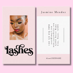 Blush Pink Black Script Photo Lash Technician Business Card