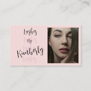 Blush Pink Black Script Photo Lashes Business Card