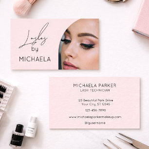 Blush Pink Black Script Photo Lashes Business Card