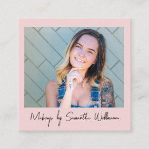 Blush Pink Black Script Photo Makeup Business Card