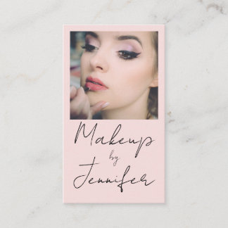 Blush Pink Black Script Photo Makeup Business Card
