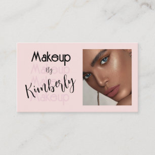 Blush Pink Black Script Photo Makeup Business Card