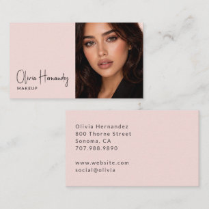 Blush Pink Black Script Photo Makeup Business Card