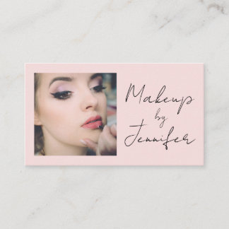 Blush Pink Black Script Photo Makeup Business Card