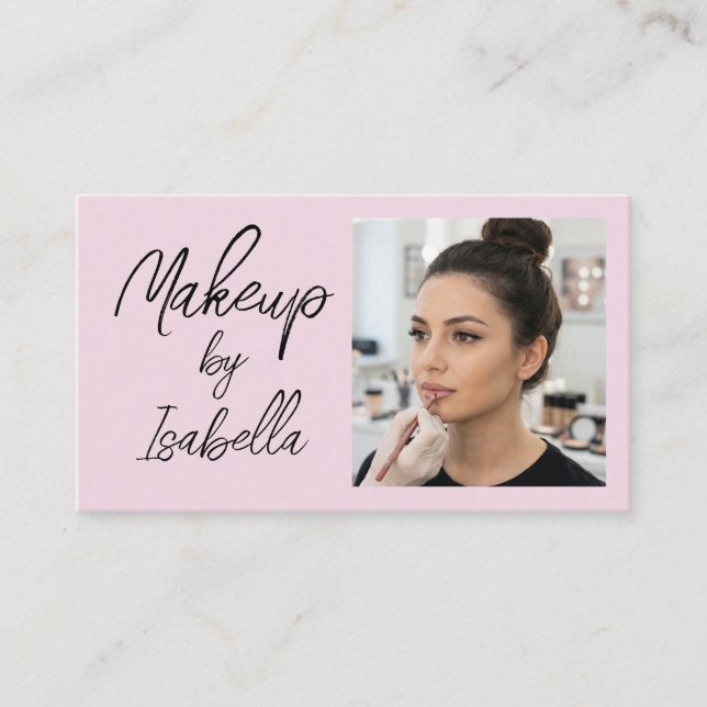 Blush Pink Black Script Photo Makeup  Business Card (Front)