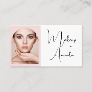 Blush Pink Black Script Photo Makeup Business Card