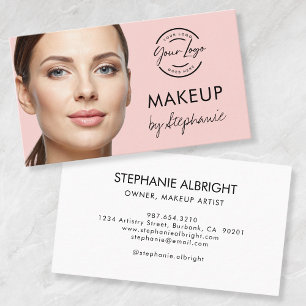 Blush Pink Black Script Photo Makeup Business Card