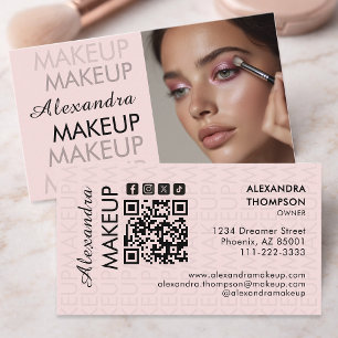 Blush Pink Black Script Photo Makeup  Business Card