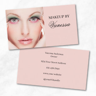 Blush Pink Black Script Photo Makeup Business Card