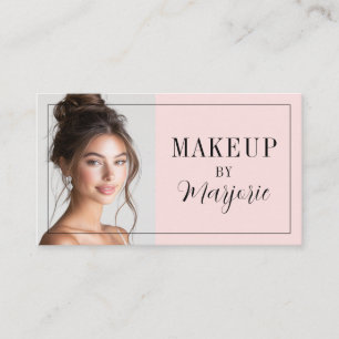 Blush Pink Black Script Photo Makeup Business Card