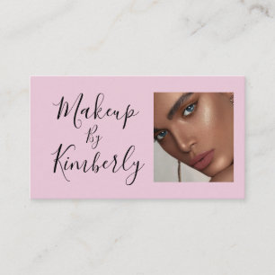 Blush Pink Black Script Photo Makeup Business Card