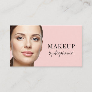 Blush Pink Black Script Photo Makeup Business Card