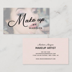 Blush Pink Black Script Photo Makeup Business Card