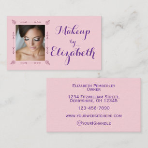 Blush Pink Black Script Photo Makeup Business Card