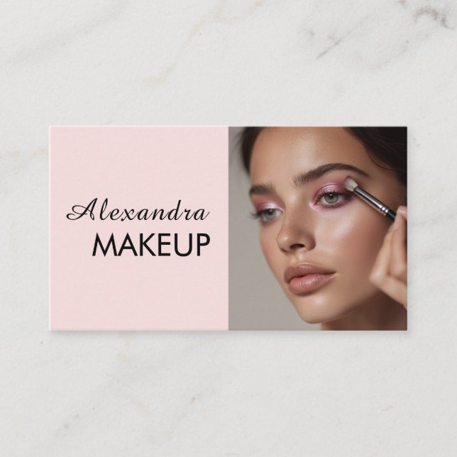 Blush Pink Black Script Photo Makeup  Business Card (Front)