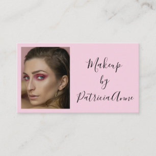 Blush Pink Black Script Photo Makeup Business Card