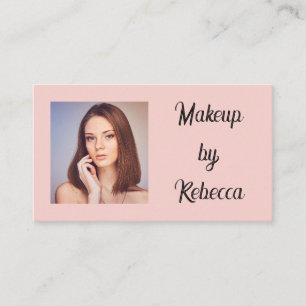Blush Pink Black Script Photo Makeup Business Card