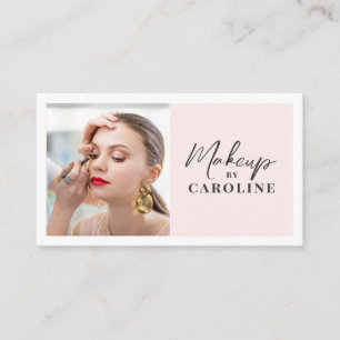 Blush Pink Black Script Photo Makeup Business Card
