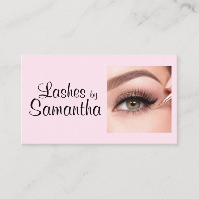 Blush Pink Black Script Photo Makeup Calling Card (Front)